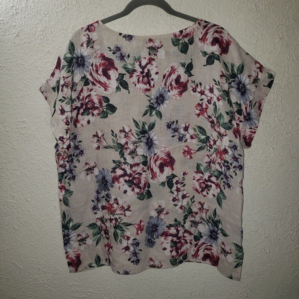 Bellambia Sz L 100% Linen Laganlook Floral Shirt Top Womens Blouse Made In Italy - Picture 5 of 9